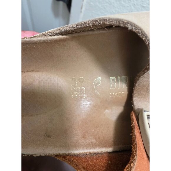 Birkenstock Arizona Beige/Brown Leather Cork Sole Double Strap Buckle Women's Si - Picture 10 of 13